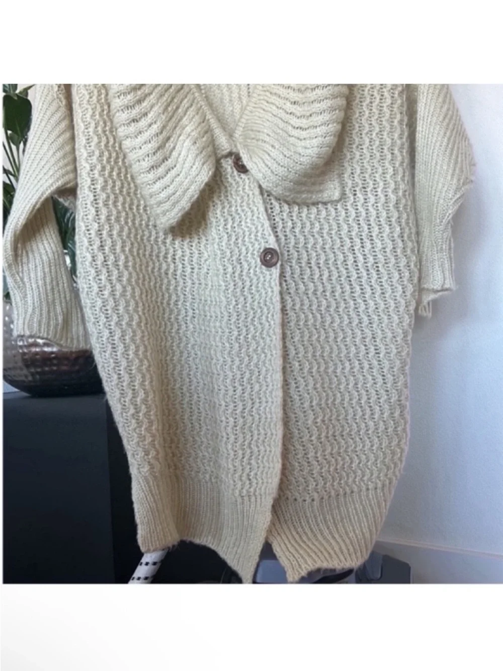 POL Oversized Chunky Knit Long Sweater Cardigan Jacket Sz S Duster Ivory
